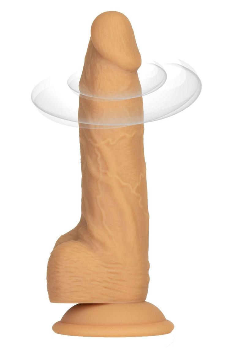 Naked Addiction Silicone Rechargeable Vibrating and Rotating Dildo with Remote Control - Caramel - 8in