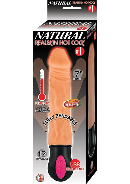 Natural Realskin Hot Cock #1 Rechargeable Warming Vibrator - Vanilla - 7in