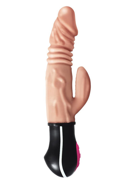 Natural Realskin Hot Cock Jackhammer Rechargeable Warming Vibrator - Flesh/Vanilla