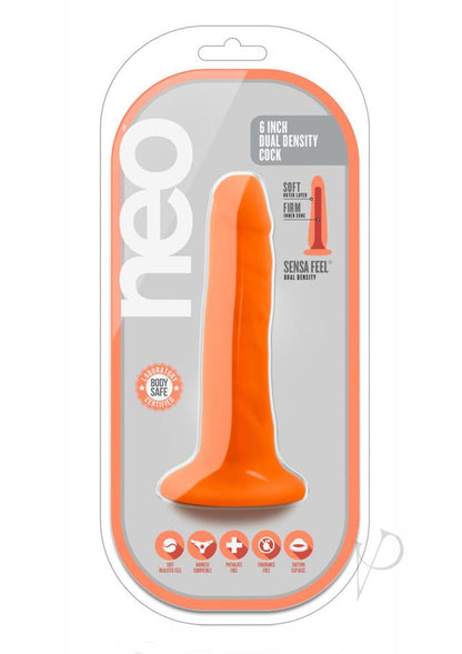 Neo Dual Density Dildo - Neon Orange/Orange - 6in