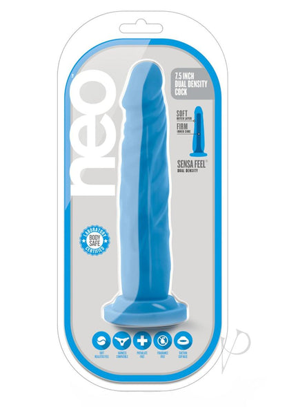 Neo Dual Density Dildo - Blue/Neon Blue - 7.5in