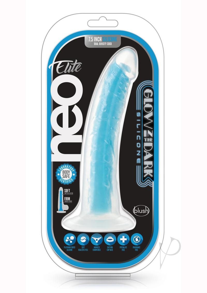 Neo Elite Glow In The Dark Dildo - Blue/Glow In The Dark - 7.5in