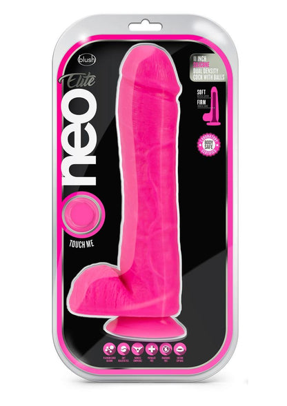 Neo Elite Silicone Dual Density Dildo with Balls - Pink - 11in