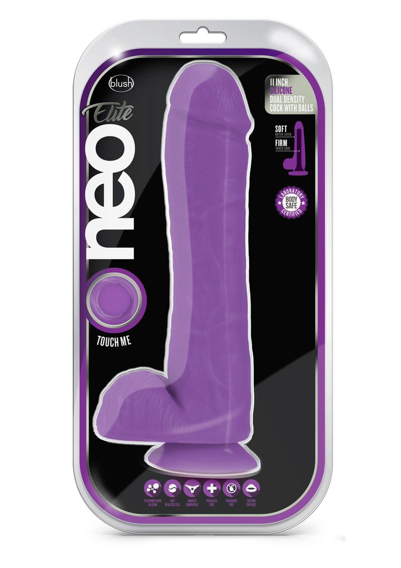 Neo Elite Silicone Dual Density Dildo with Balls - Purple - 11in