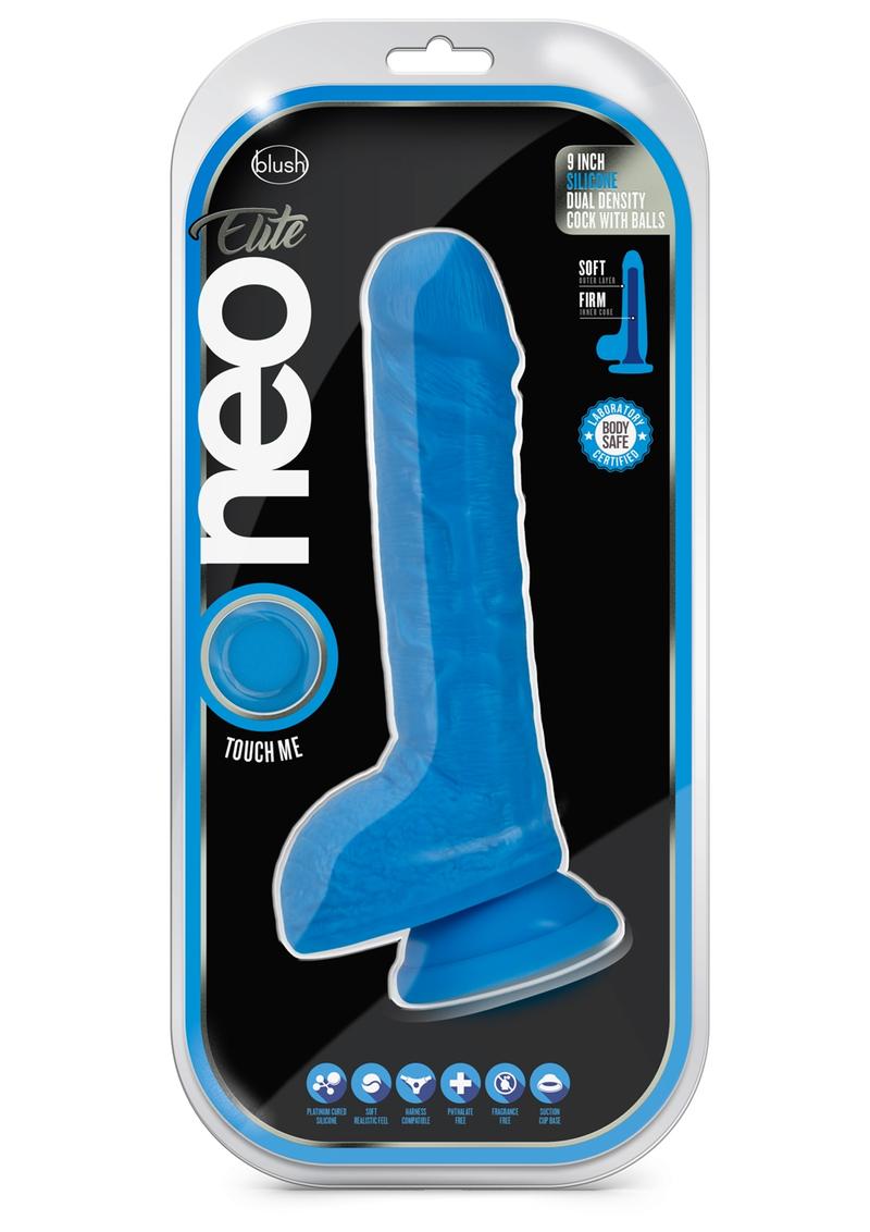 Neo Elite Silicone Dual Density Dildo with Balls - Blue - 9in