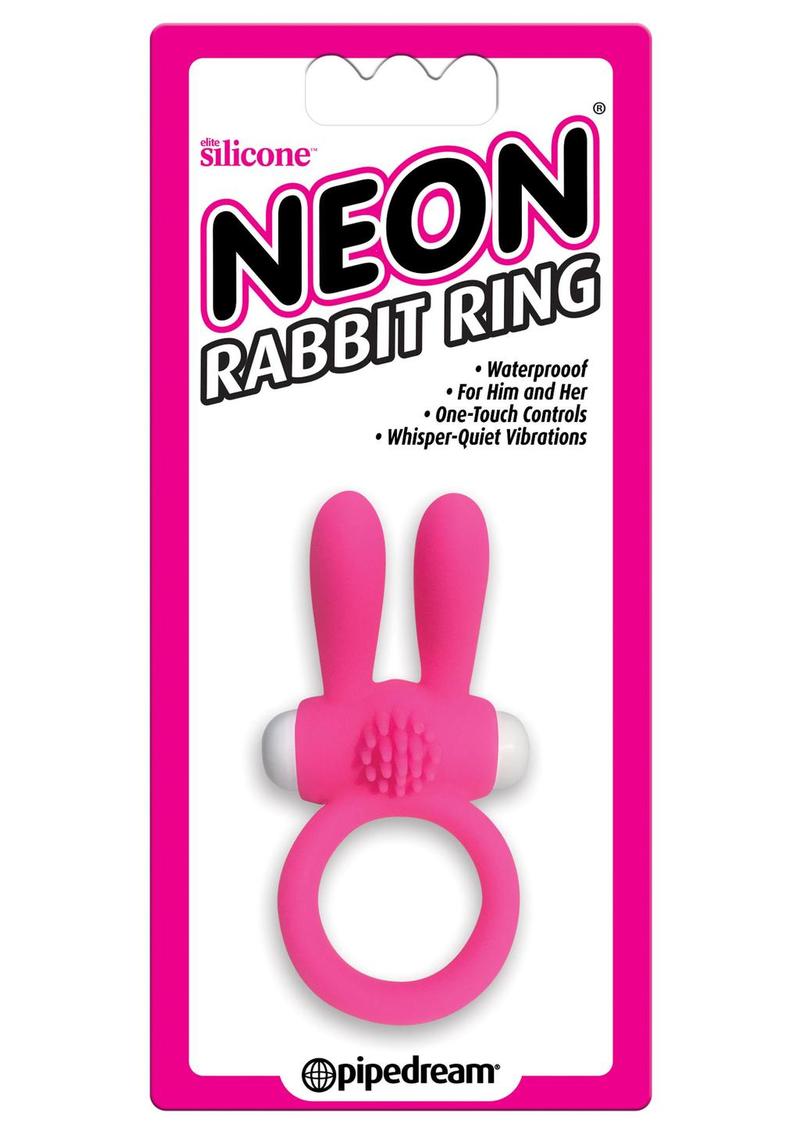 Neon Silicone Vibrating Rabbit Ring - Pink/White