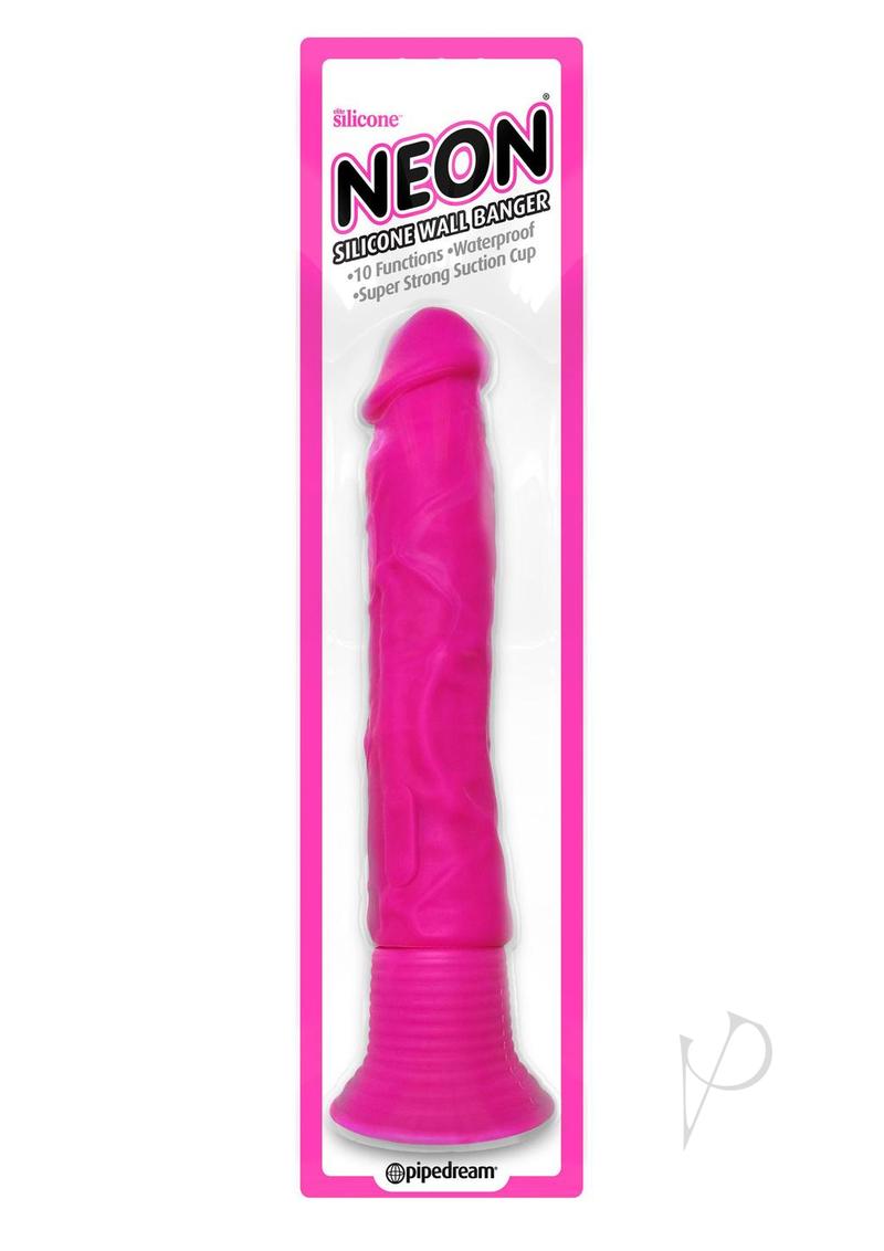Neon Silicone Wallbanger Vibrating Dildo - Pink - 7.5in