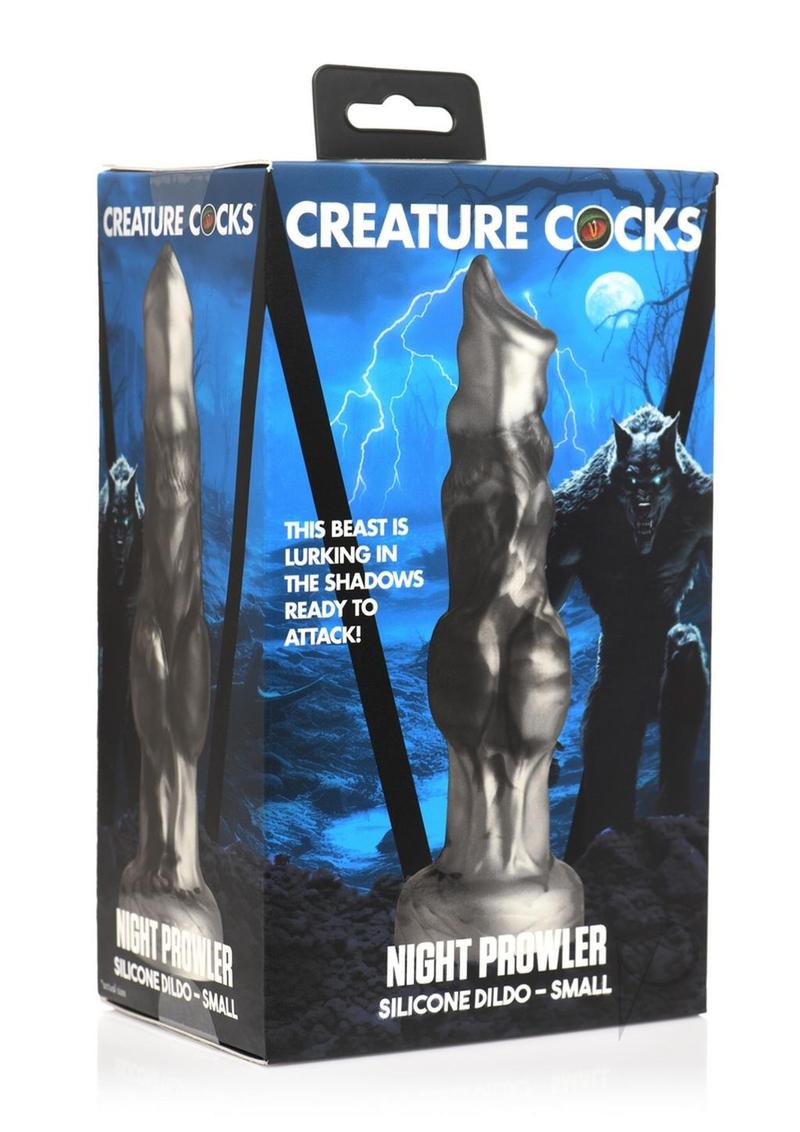 Night Prowler Silicone Dildo - Black/Silver - Small