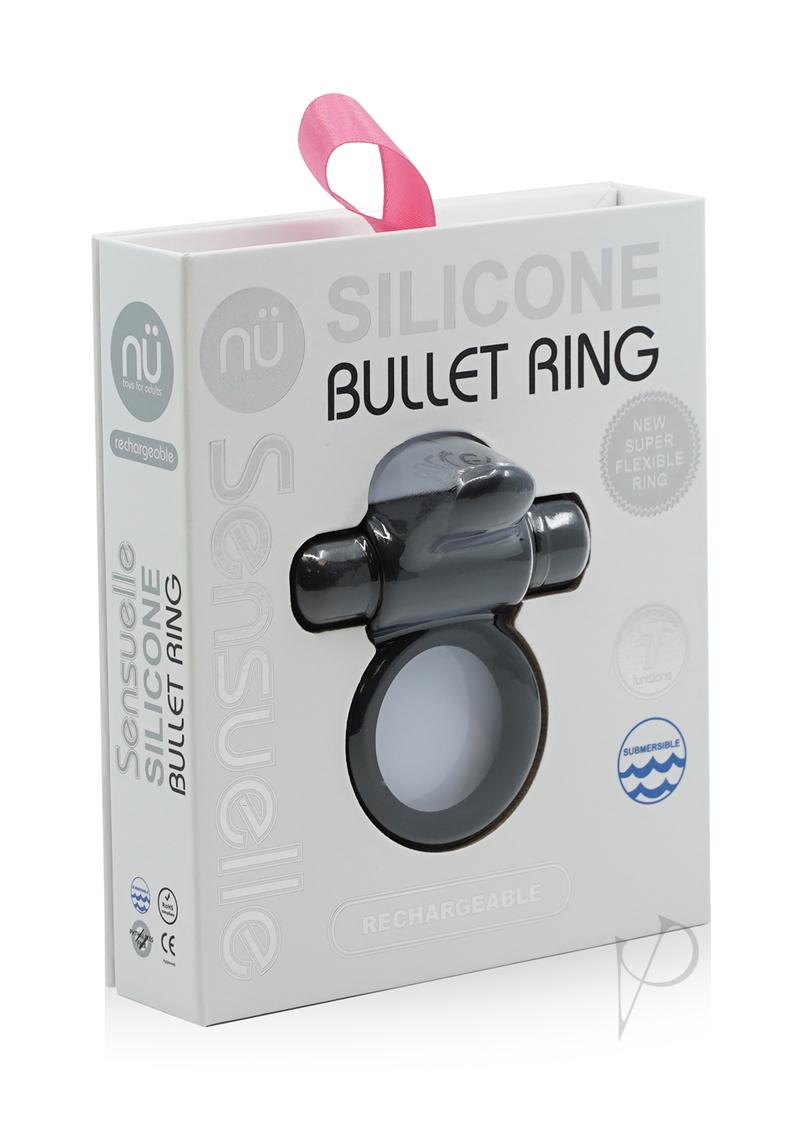 Nu Sensuelle Silicone Bullet Ring Rechargeable Vibrating Cock Ring - Black