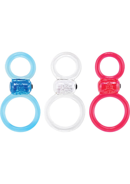 Ofinity Plus Super Stretch Vibrating Double Silicone Cock Ring Waterproof - Assorted Colors - 6 Each Per Box