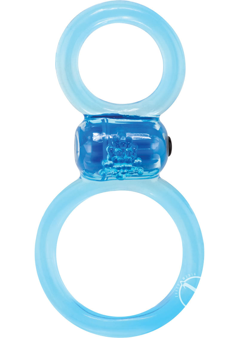 Ofinity Plus Super Stretchy Vibrating Double Silicone Cock Ring Waterproof - Blue