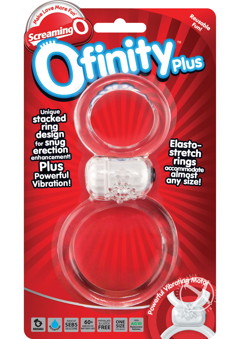 Ofinity Plus Super Stretchy Vibrating Double Silicone Cock Ring Waterproof - Clear