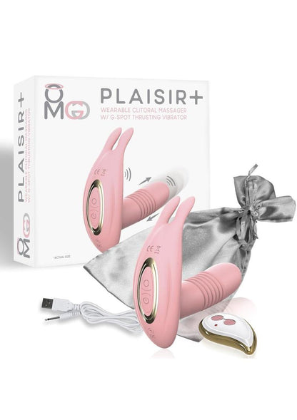 Omg Plaisir+ Rechargeable Silicone Remote Controlled Clitoral Massager with G-Spot Vibrating Thruster - Pink