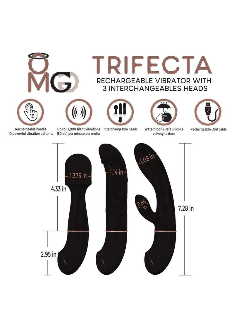 Omg Trifecta Rechargeable Vibrators with 3 Head Attachments
