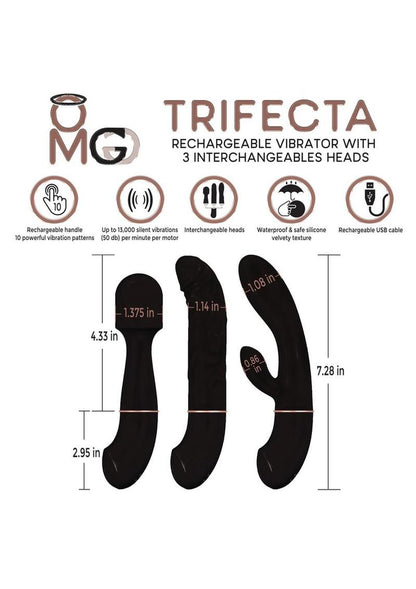 Omg Trifecta Rechargeable Vibrators with 3 Head Attachments