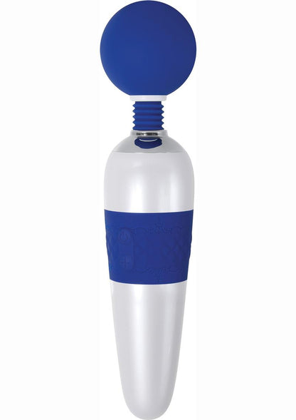 On The Dot Rechargeable Silicone Super Wand Massager - Blue/White