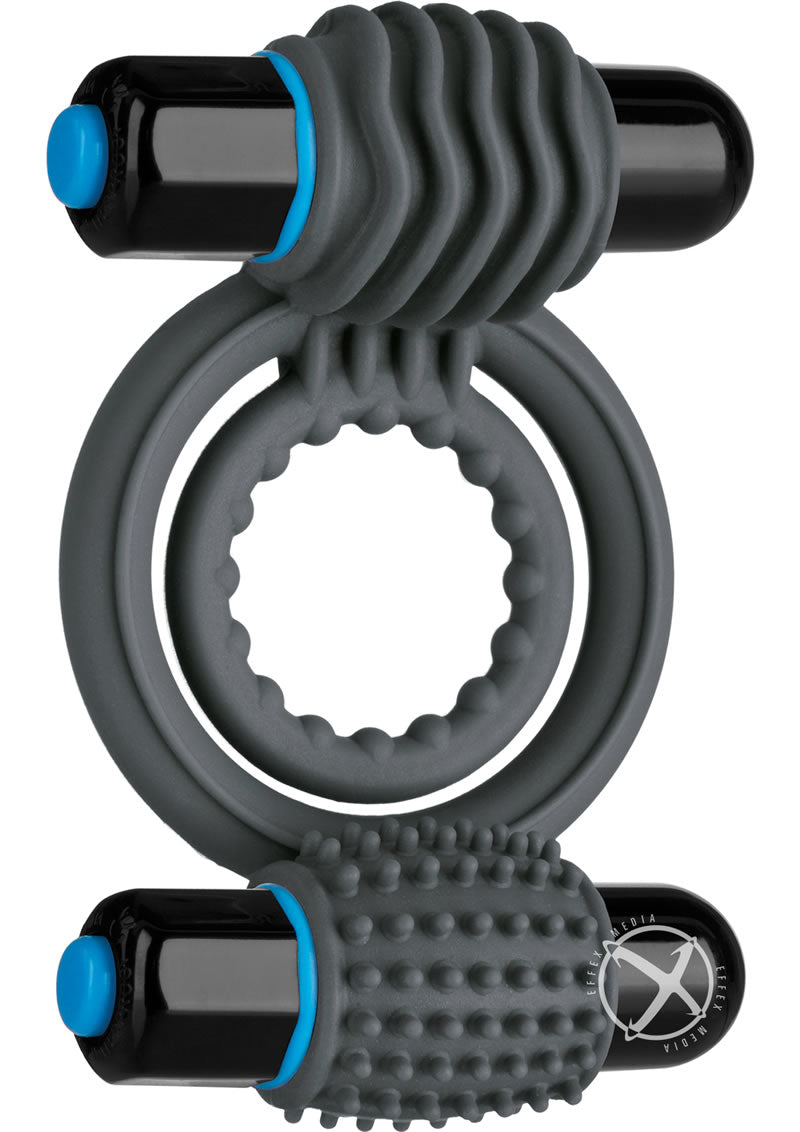 Optimale Silicone Vibrating Double Cock Ring with Dual Bullets - Grey/Slate