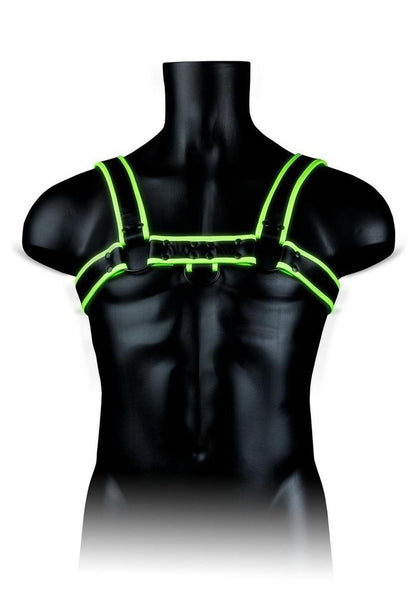 Ouch! Chest Bulldog Harness - Black/Glow In The Dark/Green - Large/XLarge