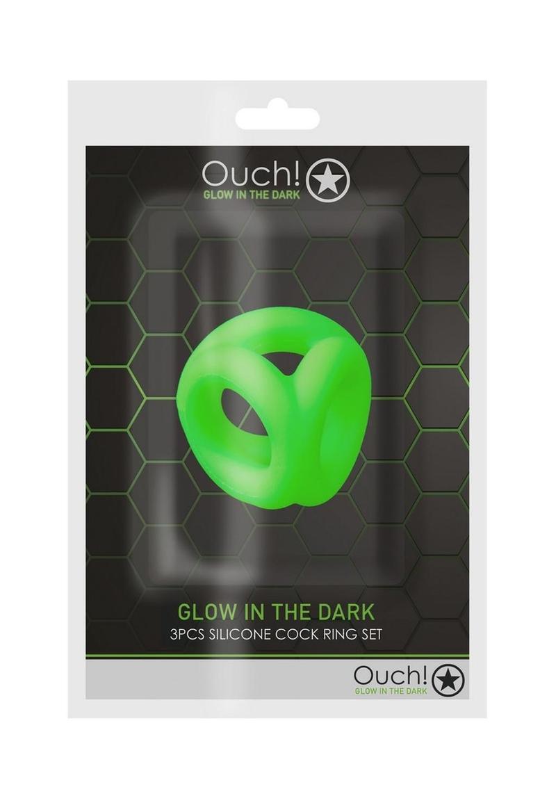 Ouch! Cock Ring and Ball Strap Silicone - Glow In The Dark/Green