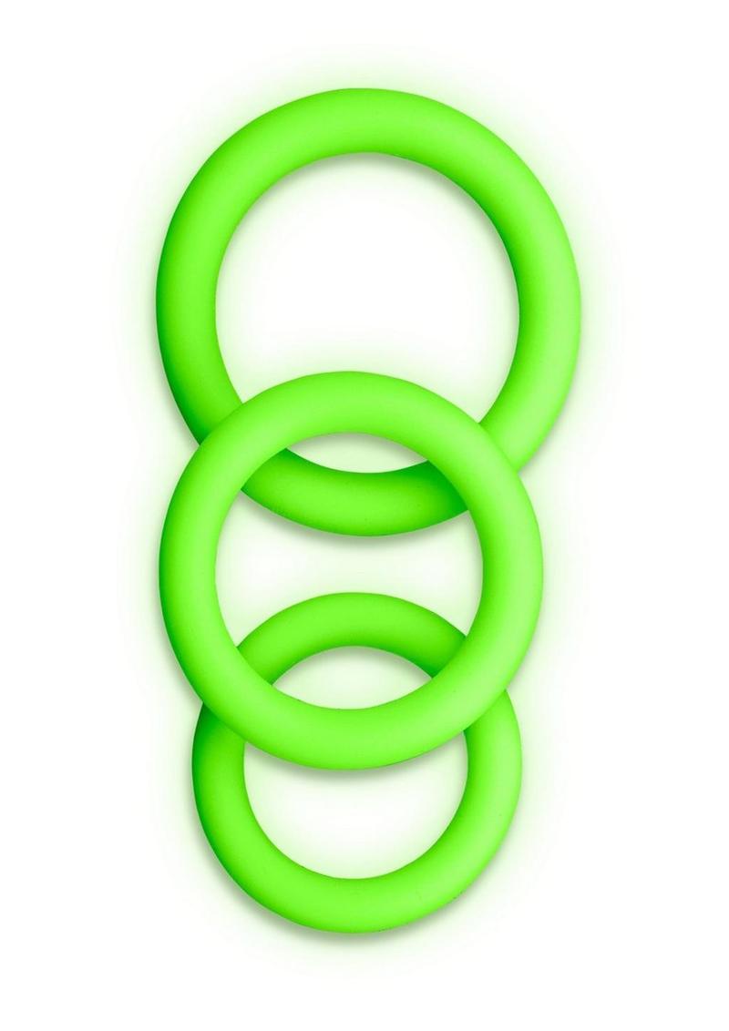 Ouch! Cock Ring Silicone - Glow In The Dark/Green - 3pc/Set