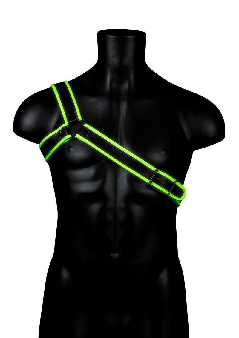 Ouch! Gladiator Harness - Black/Glow In The Dark/Green - Medium/Small