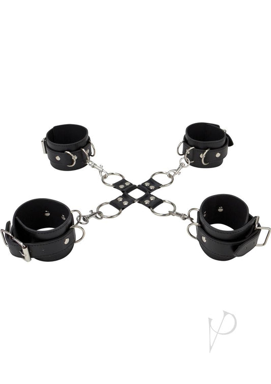 Ouch! Leather Hand and Leg Cuff - Black/Silver