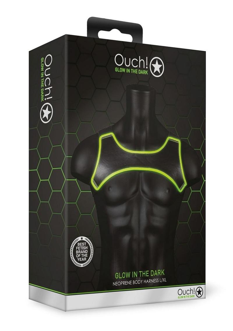 Ouch! Neoprene Harness - Black/Glow In The Dark/Green - Large/XLarge