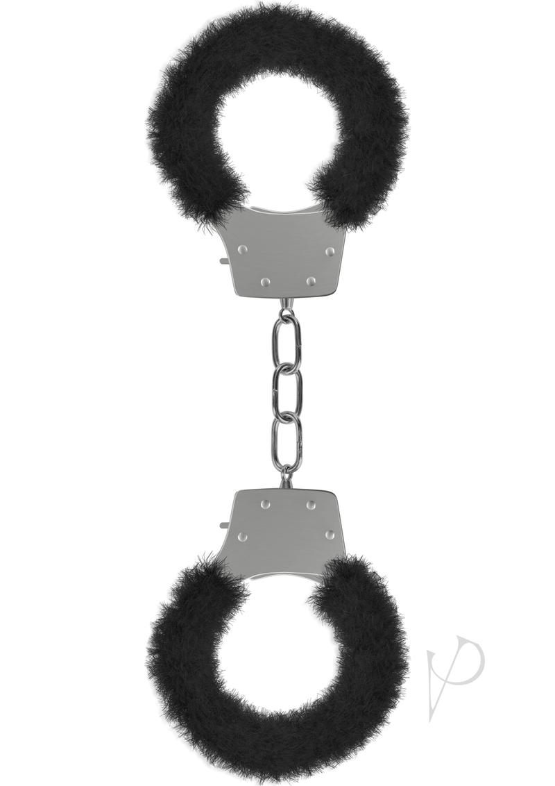 Ouch! Pleasure Furry Handcuffs - Black/Metal