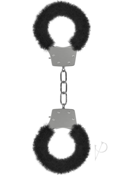 Ouch! Pleasure Furry Handcuffs - Black/Metal