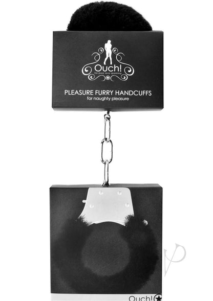 Ouch! Pleasure Furry Handcuffs - Black/Metal