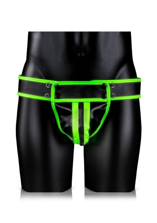 Ouch! Striped Jock Strap - Black/Glow In The Dark/Green - Medium/Small