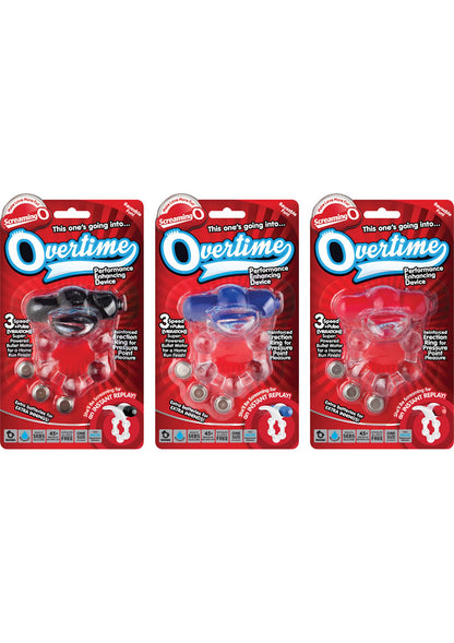 Overtime Silicone Vibrating Cock Ring Waterproof - Assorted Colors - 6 Each Per Case