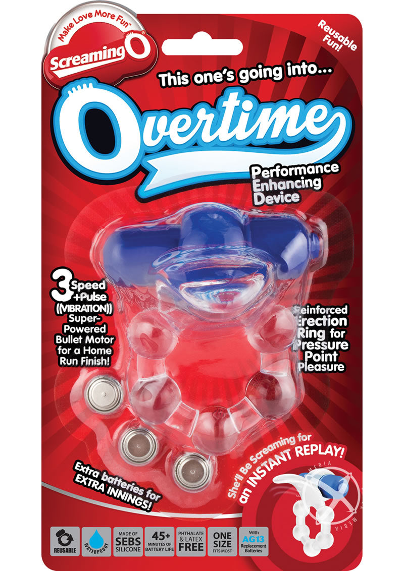 Overtime Silicone Vibrating Cock Ring Waterproof - Blue