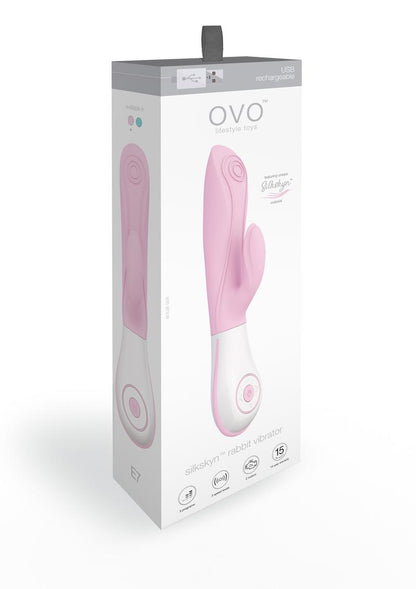 OVO E7 Rechargeable Silkskyn Silicone Textured Rabbit Vibrator Waterproof - Pink