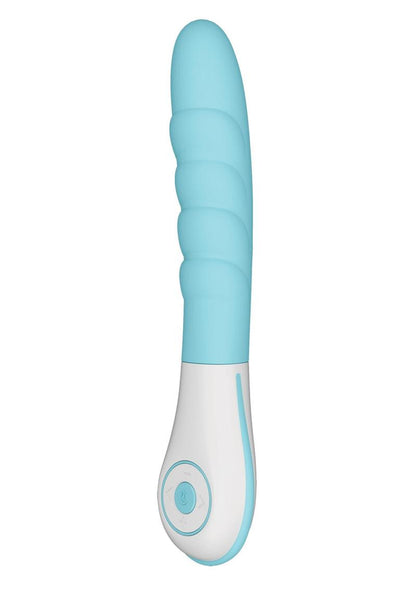 OVO Silkskyn Rechargeable Silicone Ribbed Vibrator - Blue/White