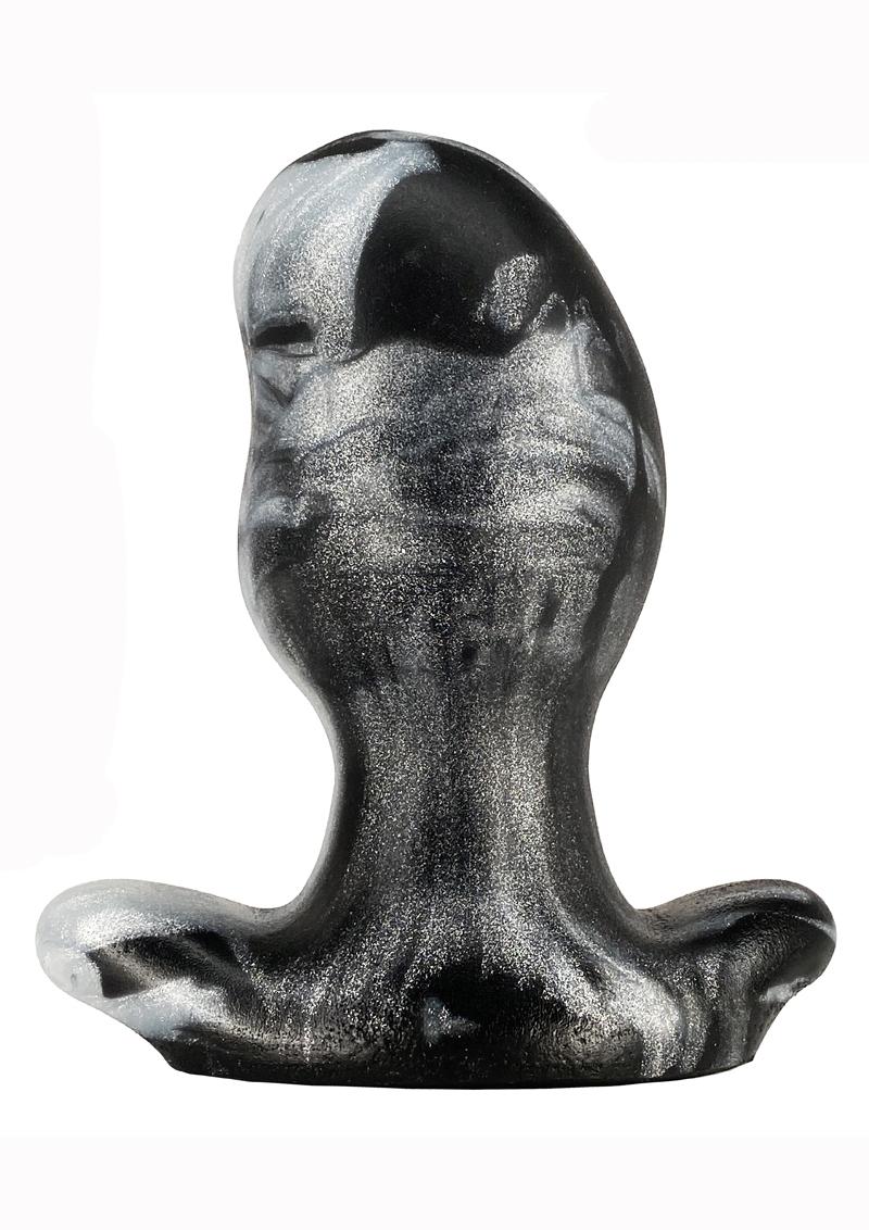 Oxballs Ergo Silicone Butt Plug - Black/Platinum Swirl/Silver - XLarge