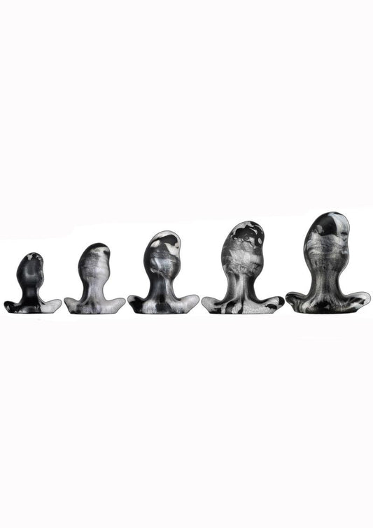 Oxballs Ergo Silicone Butt Plug - Black/Platinum Swirl/Silver - XSmall