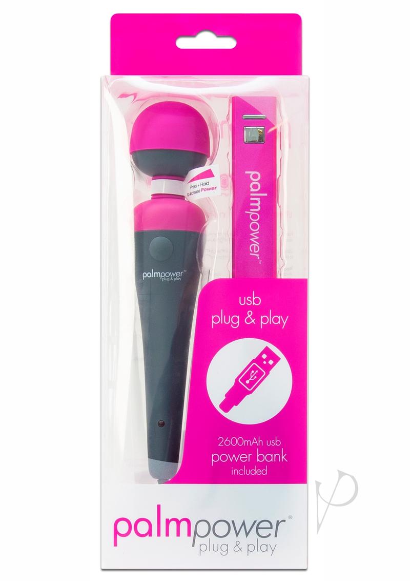 Palmpower Plug and Play Rechargeable Silicone Wand Massager - Gray/Pink