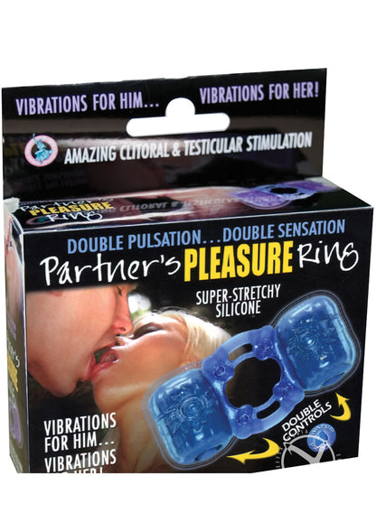 Partners Pleasure Ring Silicone Vibrating Cock Ring - Blue