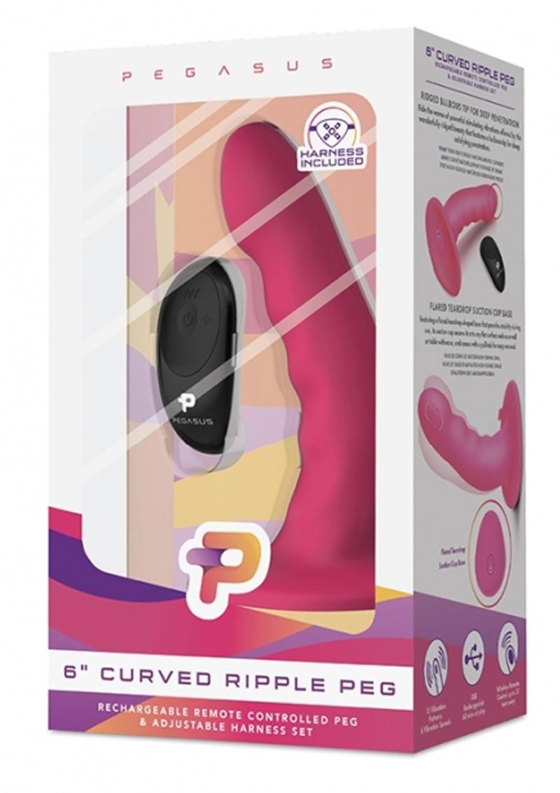 Pegasus Curved Ripple Peg Rechargeable Dildo with Remote Control - Pink - 6in