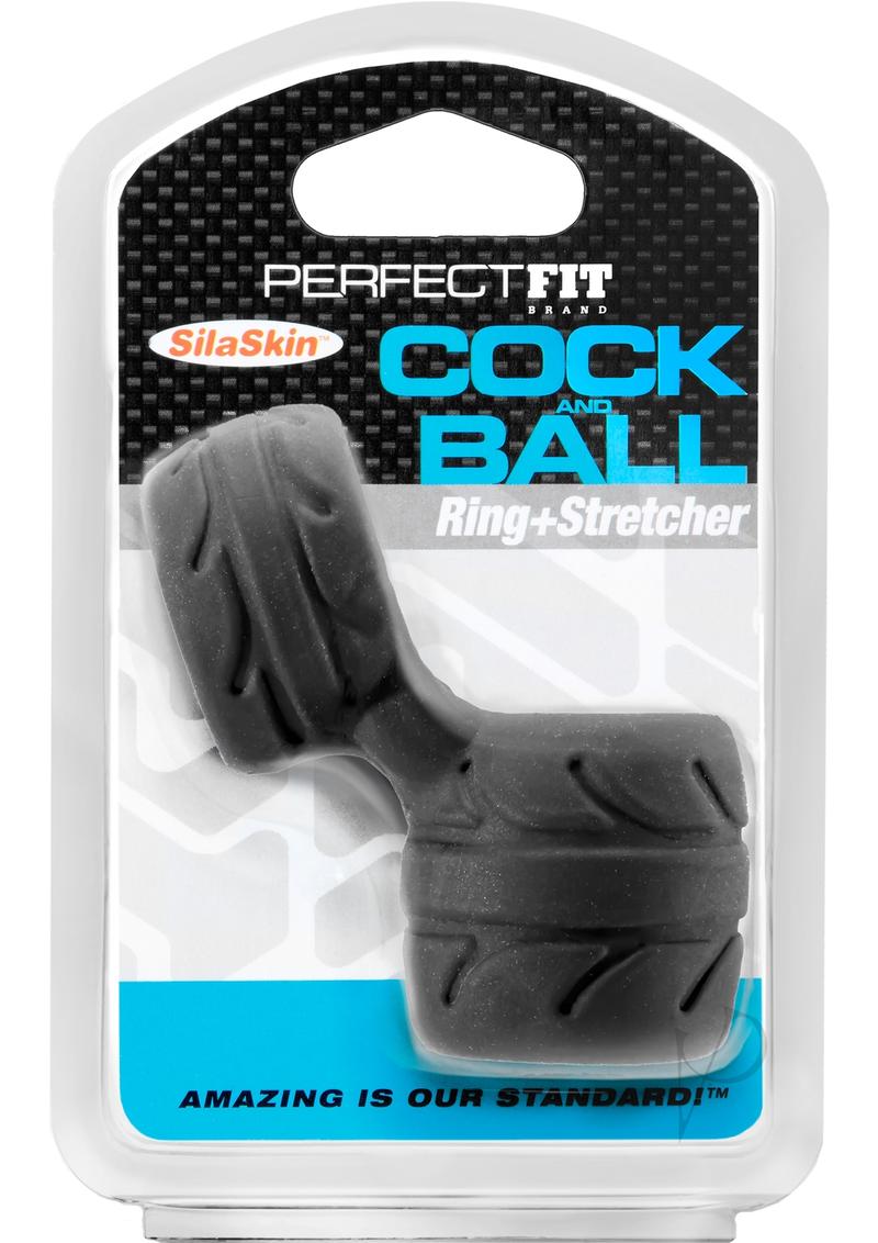 Perfect Fit Cock and Ball Ring + Stretcher Silaskin - Black