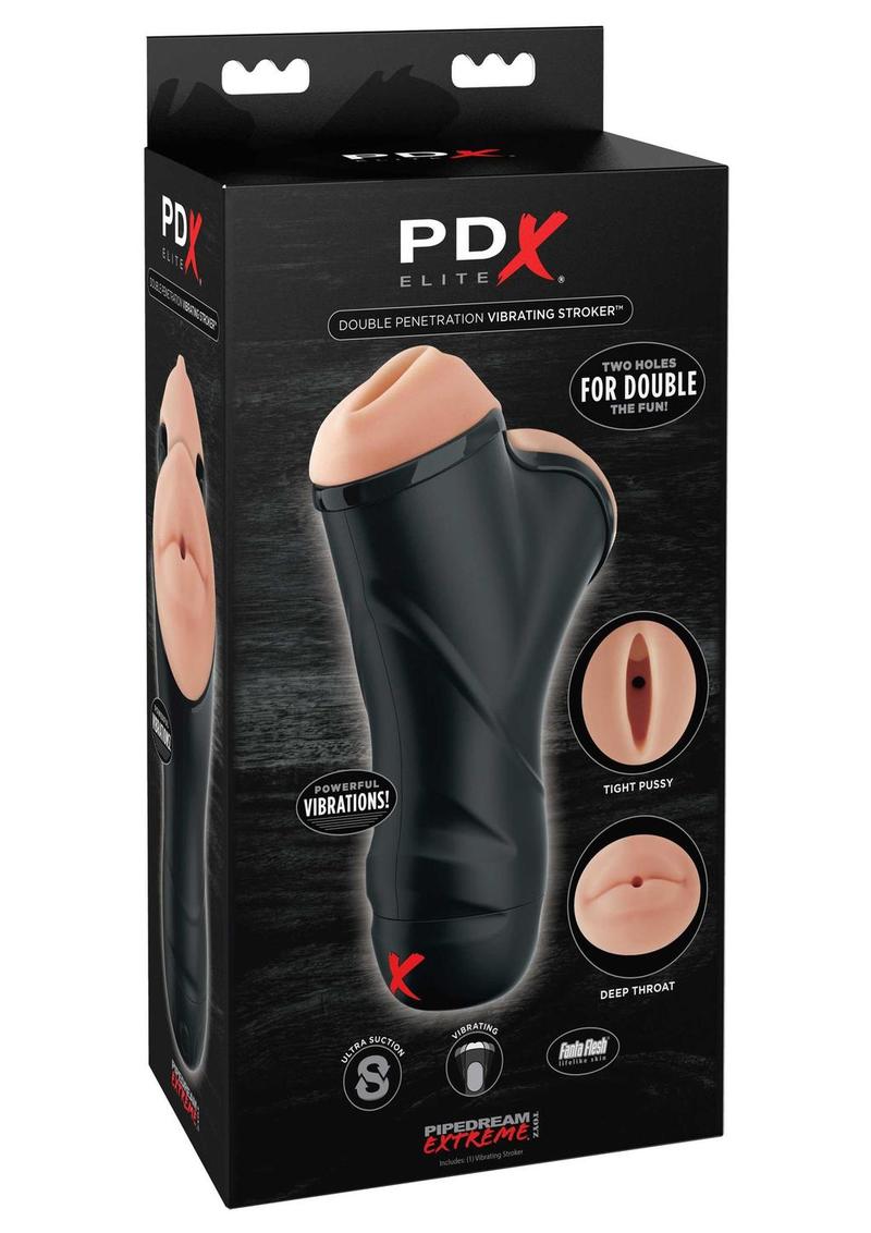 Pipedream Extreme Elite Double Penetration Vibrating Masturbator - Pussy and Mouth - Black/Vanilla