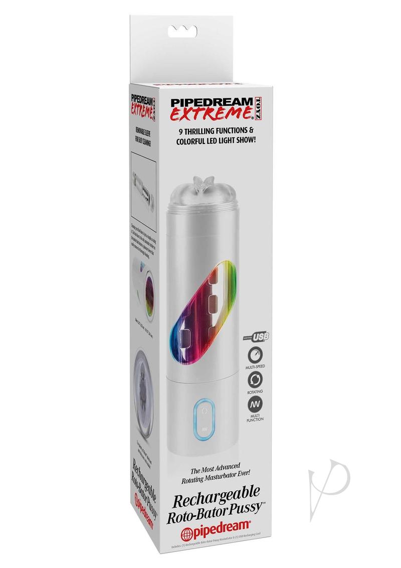 Pipedream Extreme Toyz Rechargeable Roto-Bator Pussy Masturbator - Pussy - Clear/Multicolor/White