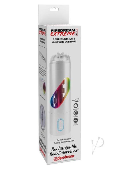 Pipedream Extreme Toyz Rechargeable Roto-Bator Pussy Masturbator - Pussy - Clear/Multicolor/White