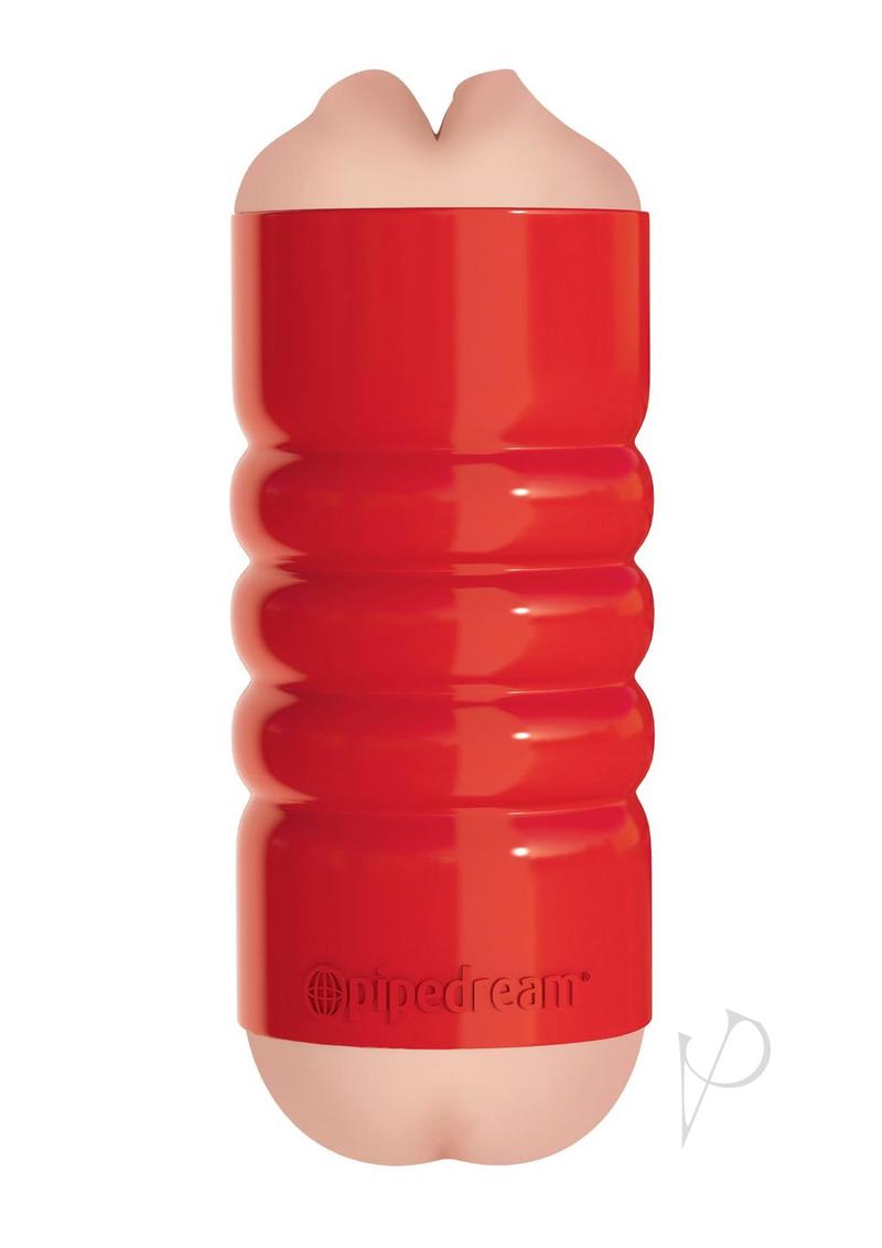 Pipedream Extreme Toyz Tight Grip Mouth and Ass Masturbator - Mouth and Butt - Red/Vanilla