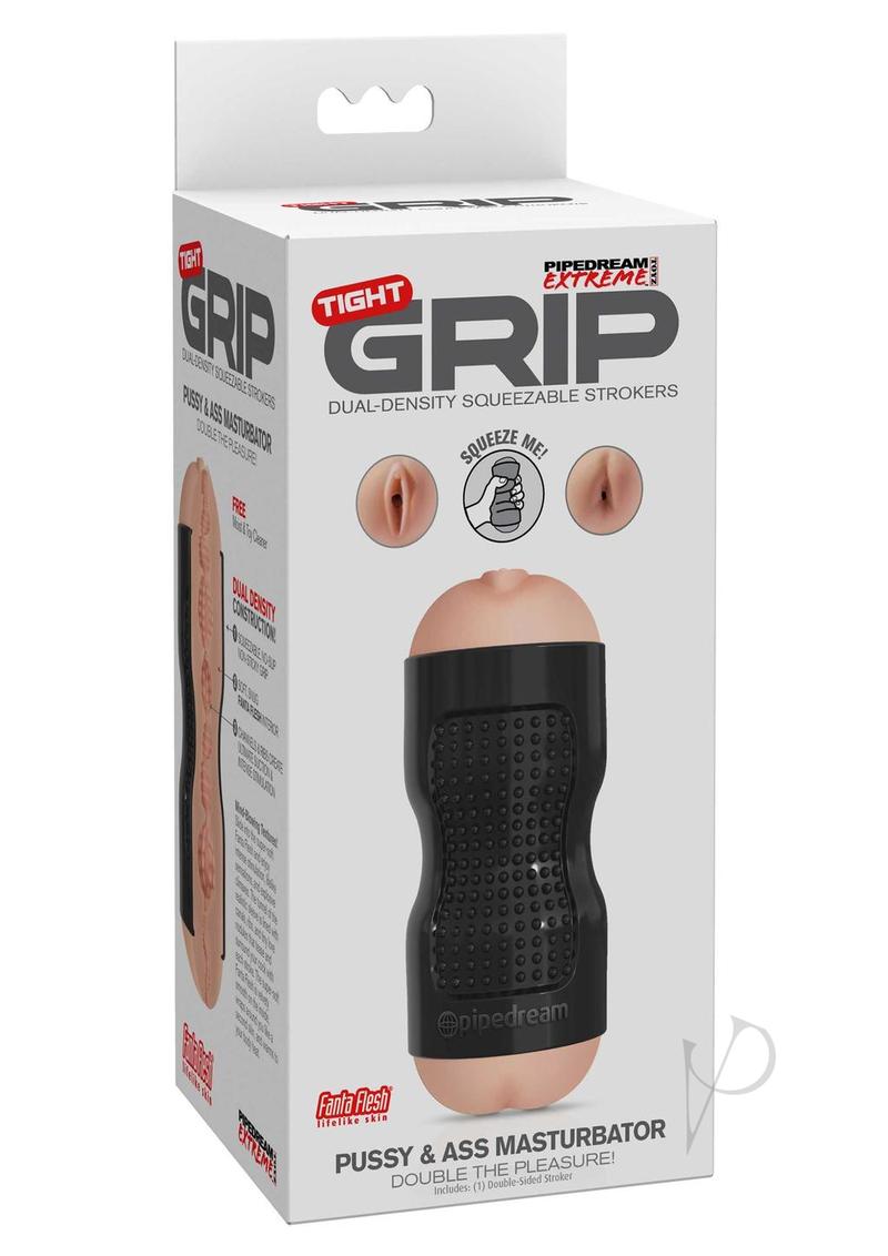 Pipedream Extreme Toyz Tight Grip Pussy and Ass Masturbator - Pussy and Butt - Black/Vanilla