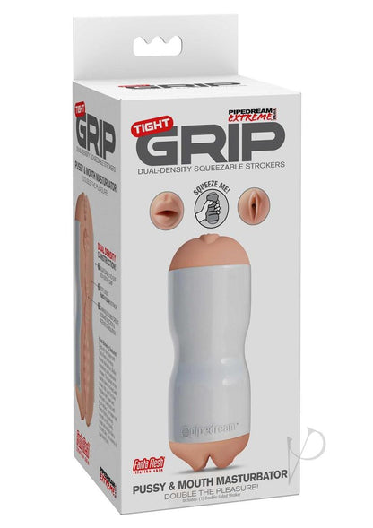 Pipedream Extreme Toyz Tight Grip Pussy and Mouth Masturbator - Pussy and Mouth - Vanilla/White