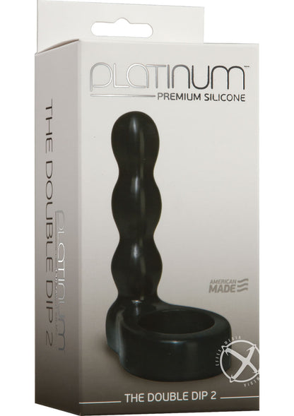 Platinum Premium Silicone The Double Dip 2 Cock Ring Dual Penetrating Beaded Prober - Black