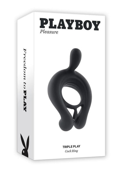 Playboy Triple Play Rechargeable Silicone Cock Ring with Remote Control - Black