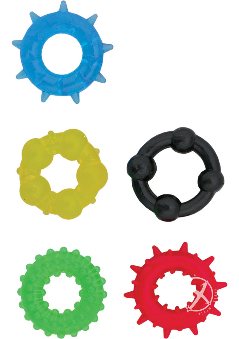 Pleasure Rings Set Of 5 Cock Ring - Assorted Colors/Multicolor